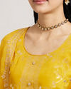 Mohey Women Mustard Yellow Floral Vine Patterned Straight Suit Set with Sequin Work