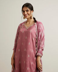 Mohey Women Dusty Pink Floral Buta Patterned Straight Suit