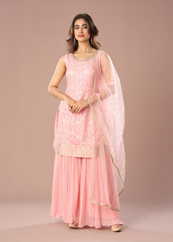 Mohey Women Light Pink Sharara Suit Fiesta