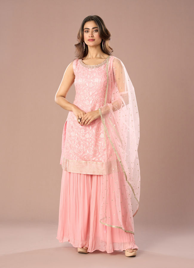 Mohey Women Light Pink Sharara Suit Fiesta