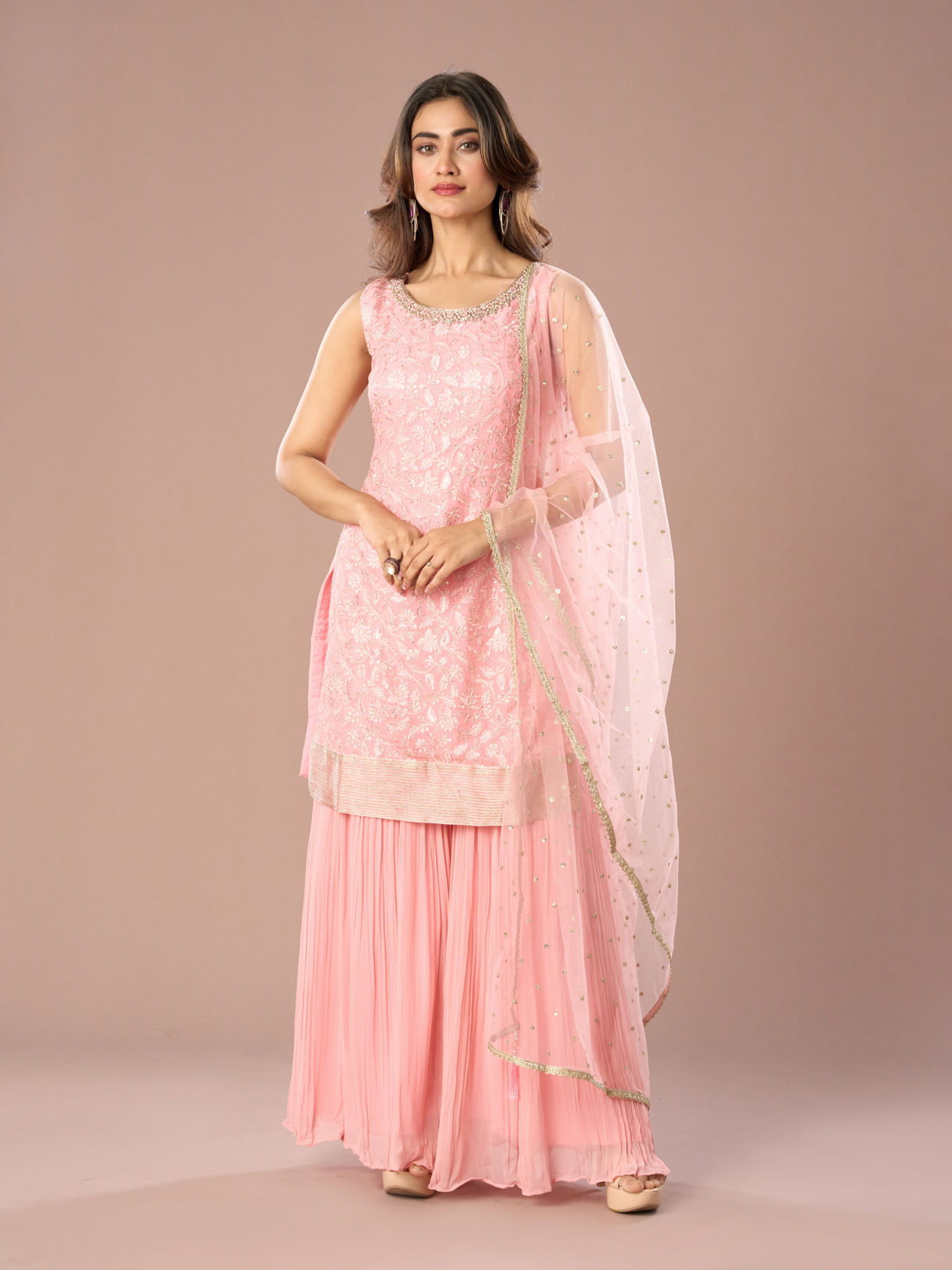 Mohey Women Light Pink Sharara Suit Fiesta
