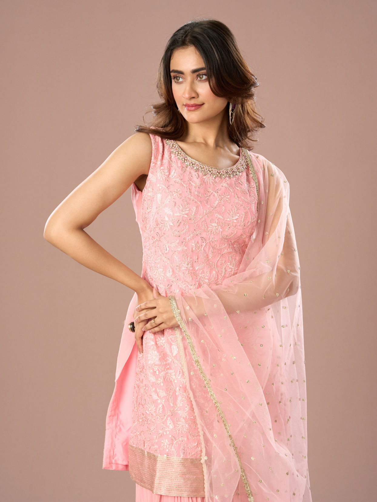 Mohey Women Light Pink Sharara Suit Fiesta