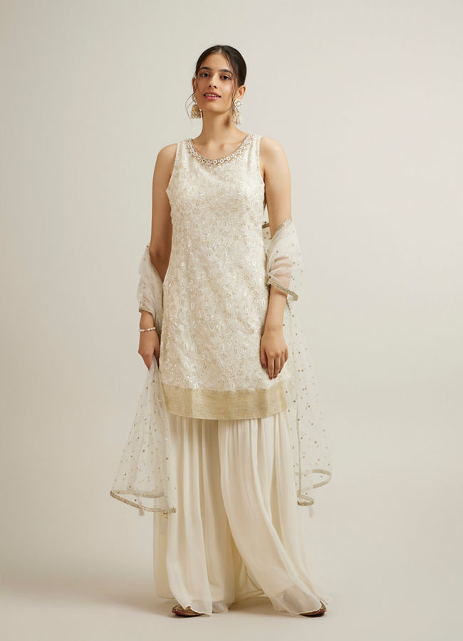 Mohey Women Cream Georgette Sharara Suit with Stone Work