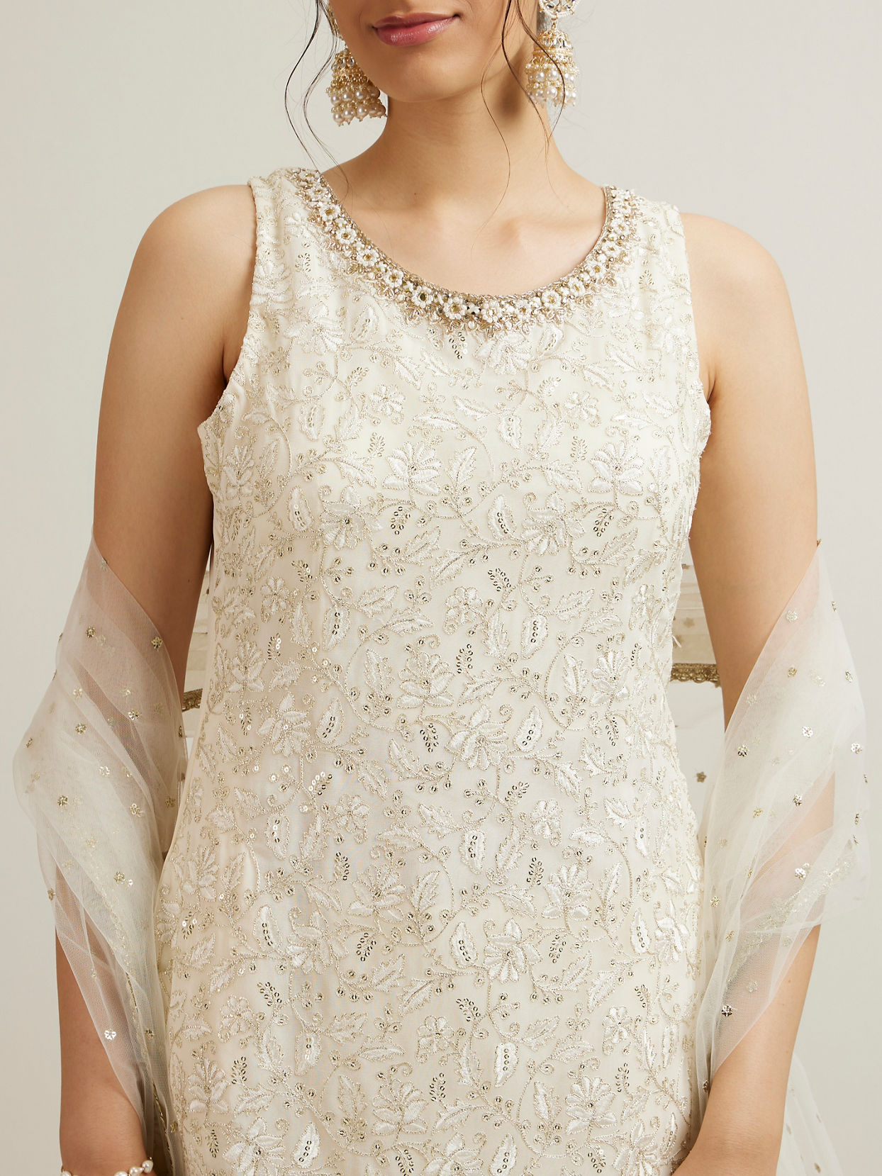 Mohey Women Cream Georgette Sharara Suit with Stone Work