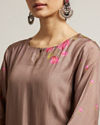 Mohey Women Light Brown Floral Printed Straight Suit with Sequin Work