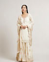Mohey Women Dark Cream Floral Patterned Palazzo Suit Set with Sequin