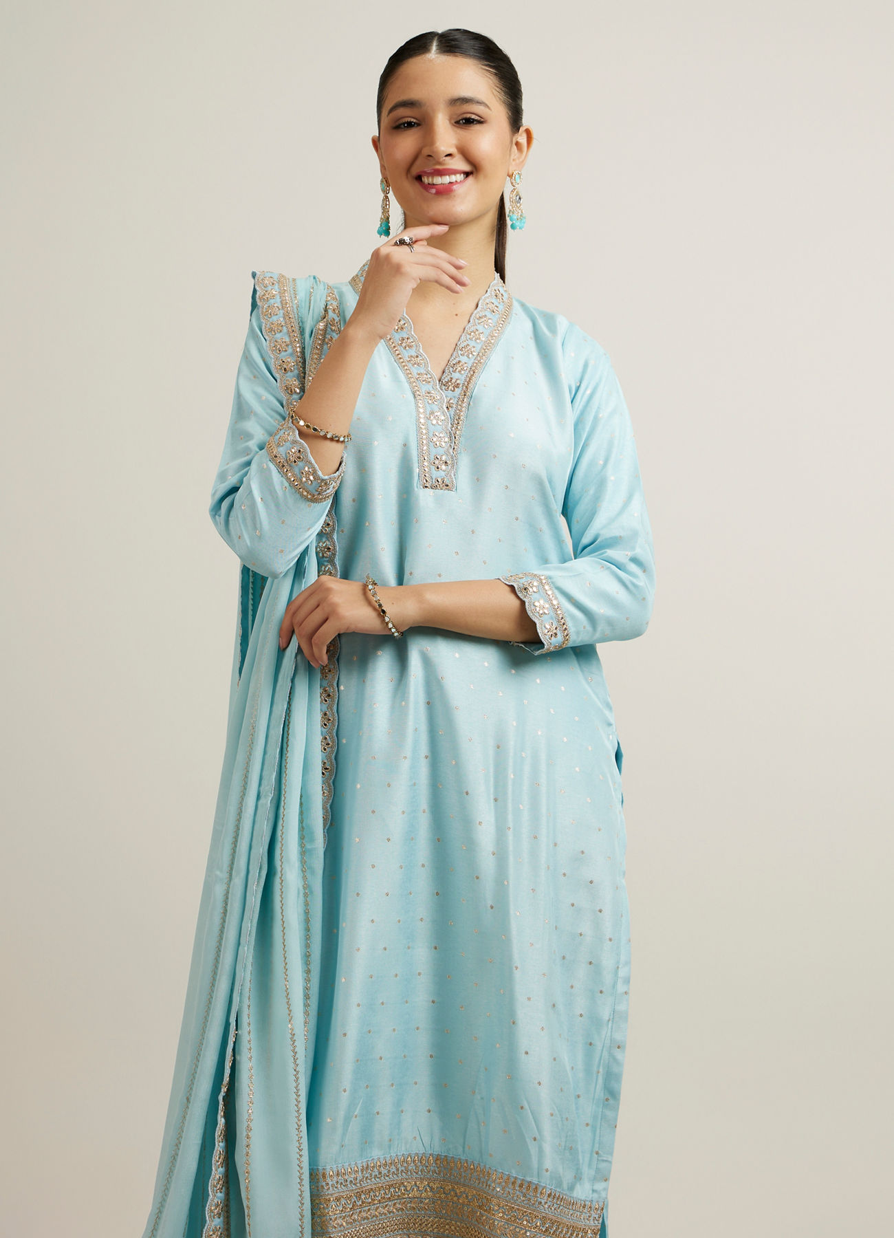 Mohey Women Light Blue Elegance Straight Suit