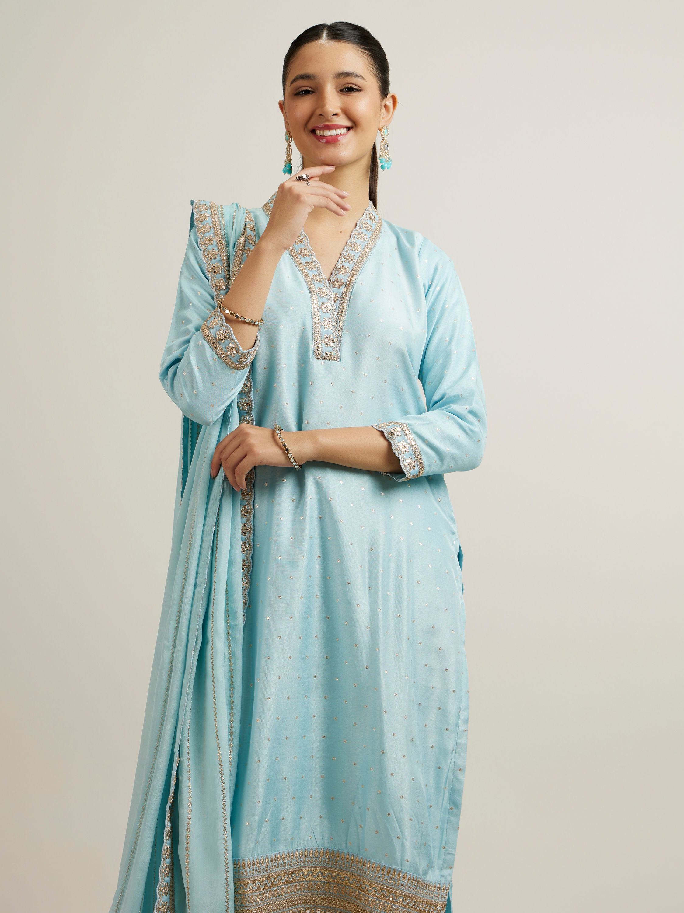 Mohey Women Light Blue Elegance Straight Suit