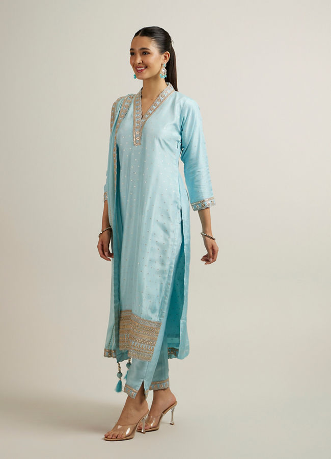 Mohey Women Light Blue Elegance Straight Suit