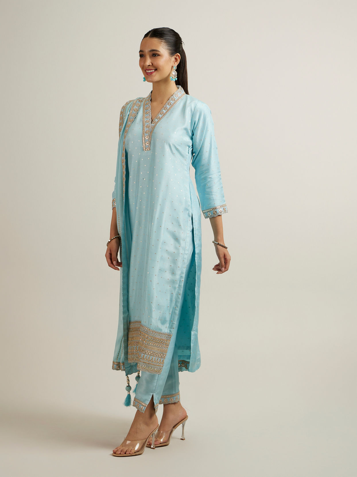 Mohey Women Light Blue Elegance Straight Suit