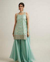 Mohey Women Sea Green Silk with Embroidery and Sequin Palazzo Suit