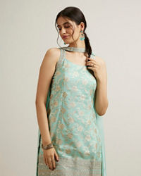 Mohey Women Sea Green Silk with Embroidery and Sequin Palazzo Suit