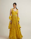 Mohey Women Mustard Yellow Bel Buti Patterned Anarkali Suit