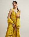 Mohey Women Mustard Yellow Bel Buti Patterned Anarkali Suit