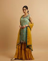 alt message - Mohey Women Sea Green Mustard Yellow Buta Patterned Stitched Suit image number 2