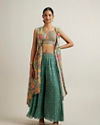 Mohey Women Emerald Elegance Georgette with Mirror and Sequin Indo Western