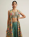 Mohey Women Emerald Elegance Georgette with Mirror and Sequin Indo Western