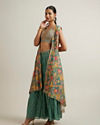 Mohey Women Emerald Elegance Georgette with Mirror and Sequin Indo Western