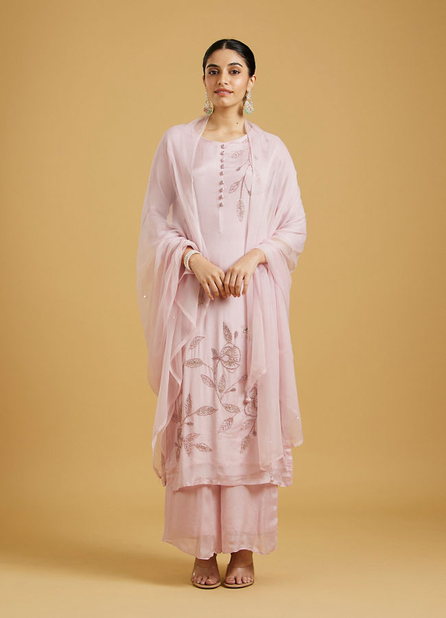 Mohey Women Elegant Pink Chinon Palazzo Suit