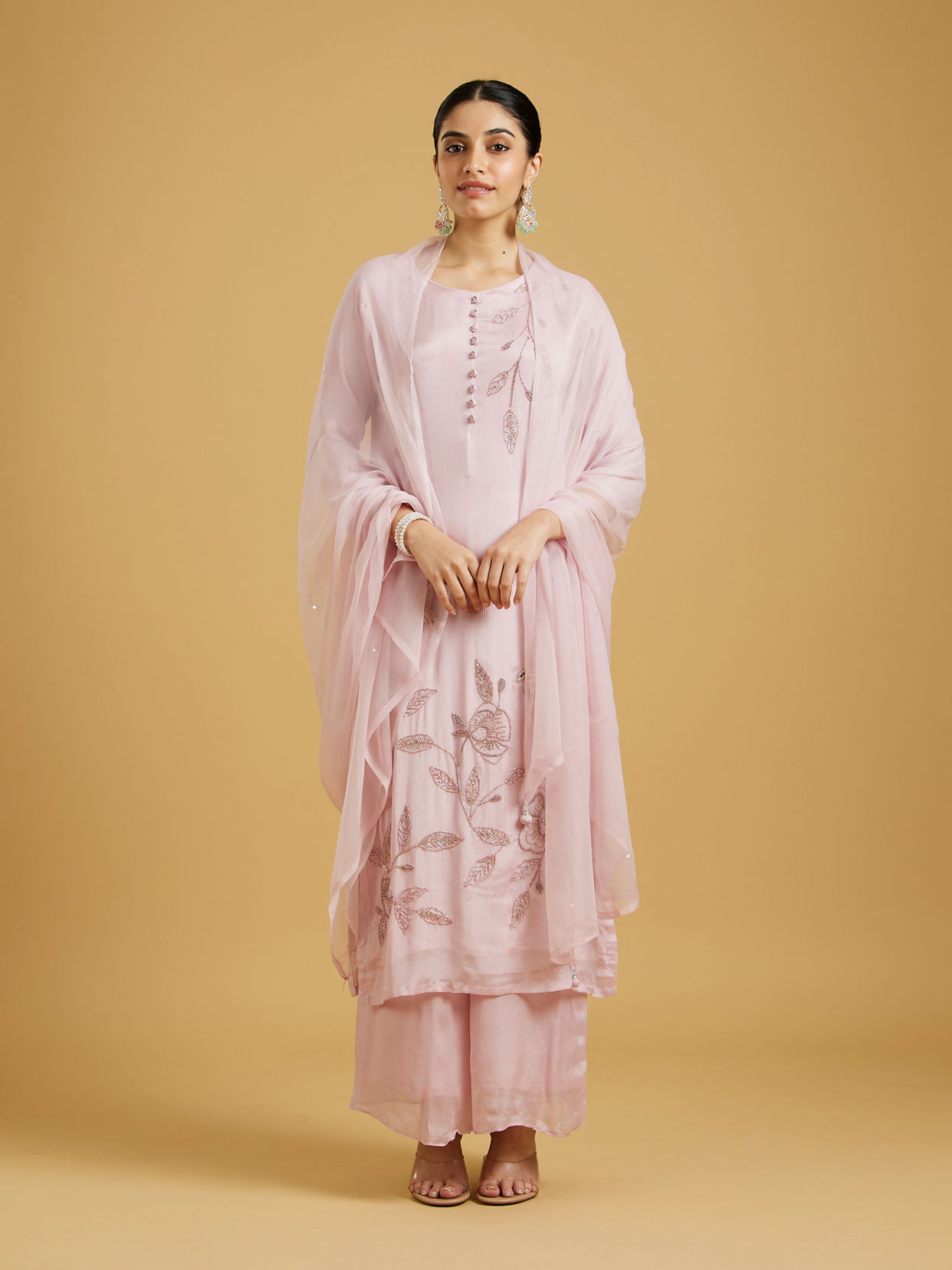 Mohey Women Elegant Pink Chinon Palazzo Suit