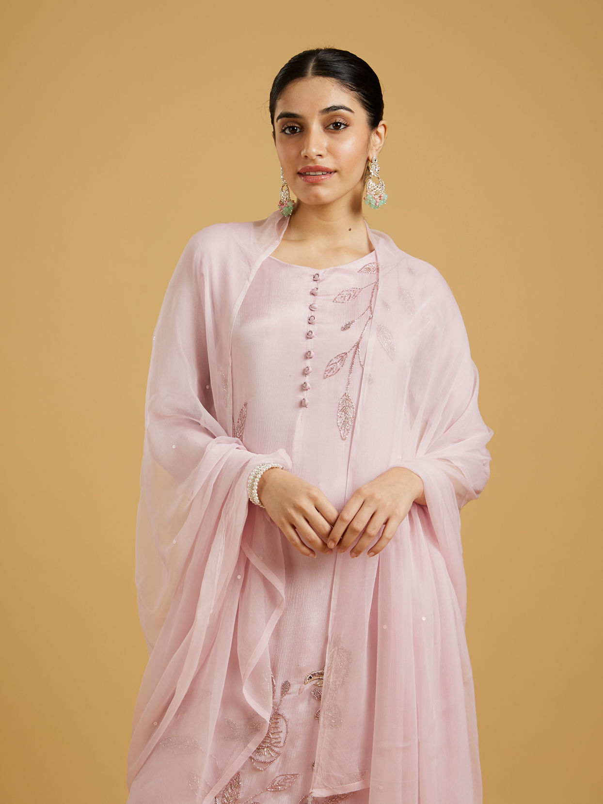 Mohey Women Elegant Pink Chinon Palazzo Suit