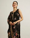 Mohey Women Carbon Black Floral Patterned Straight Suit