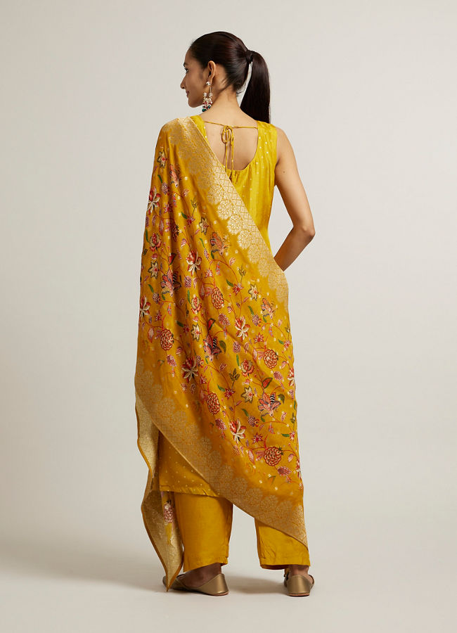 Mohey Women Mustard Yellow Sequin Embellished Suit with Floral Duapatta
