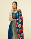 Mohey Women Teal Blue Floral Patterned Sequined Suit
