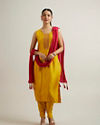 Mohey Women Mustard Art Silk Straight Suit with Zardosi Work