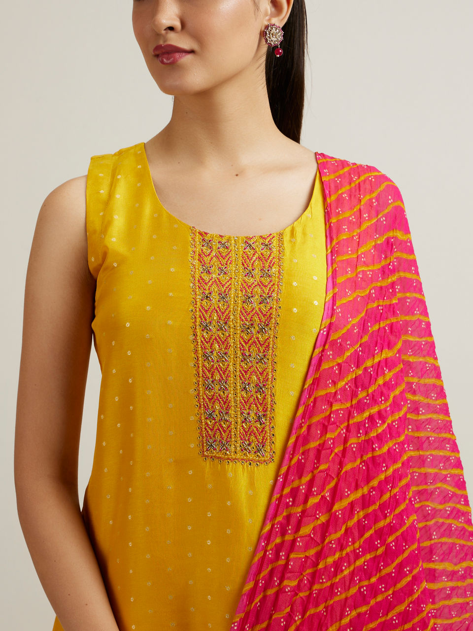 Mohey Women Mustard Art Silk Straight Suit with Zardosi Work