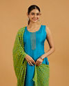 Mohey Women Teal Blue Sequinned Straight Suit Set with Leheriya Dupatta