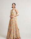 Mohey Women Dark Cream Floral Printed Anarkali with Embroidered Neckline & Belt