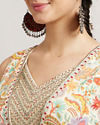 Mohey Women Dark Cream Floral Printed Anarkali with Embroidered Neckline & Belt
