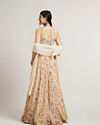 Mohey Women Dark Cream Floral Printed Anarkali with Embroidered Neckline & Belt
