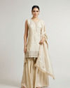 Soft Beige Ogee Patterned Sharara Suit Set with Sequin Work
