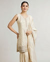 Mohey Women Soft Beige Ogee Patterned Sharara Suit Set with Sequin Work
