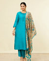 Teal Blue Bel Buti Patterned Stitched Suit