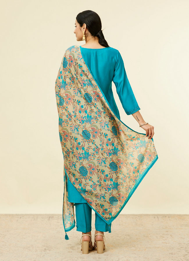 Mohey Women Teal Blue Bel Buti Patterned Stitched Suit