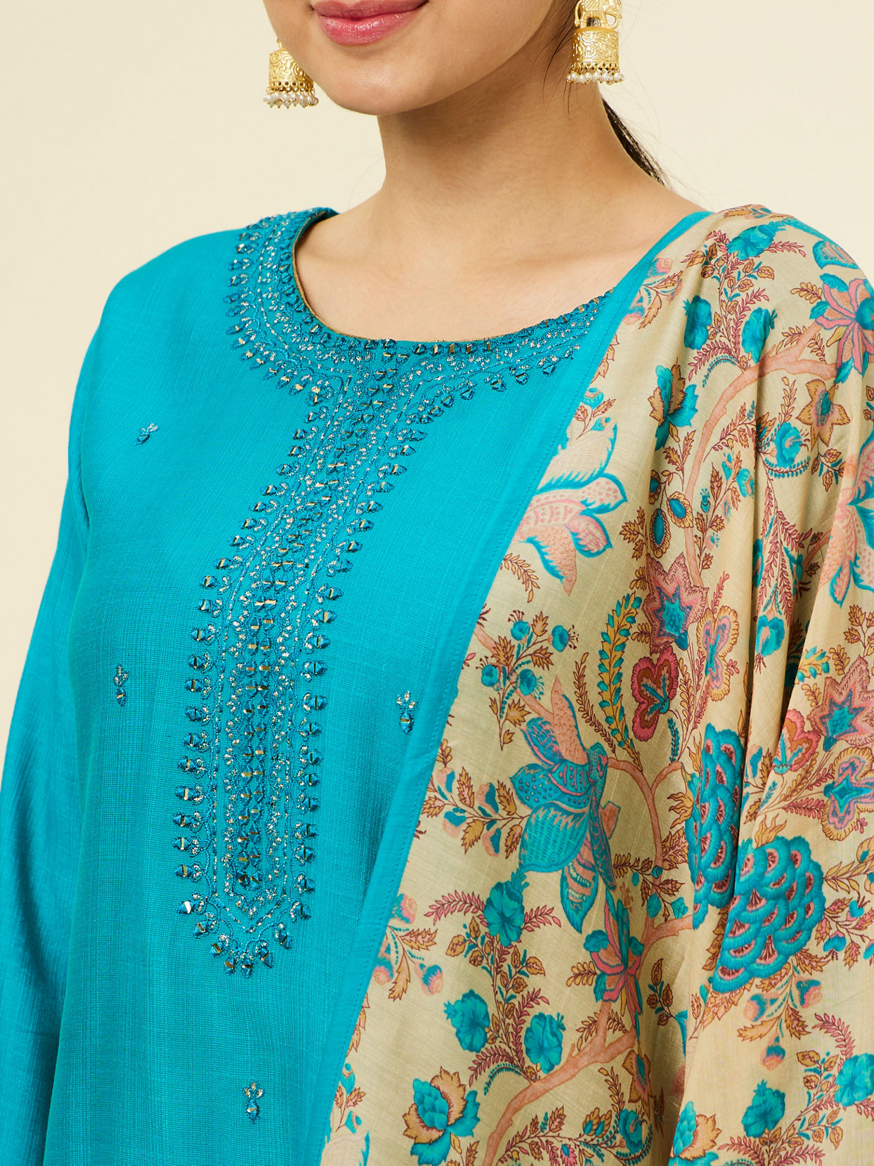 Buy Teal Blue Bel Buti Patterned Stitched Suit Online in the USA @Mohey ...