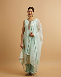 Mohey Women Blue Viscose Straight Suit with Zardosi Work