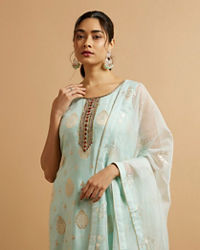 Mohey Women Blue Viscose Straight Suit with Zardosi Work