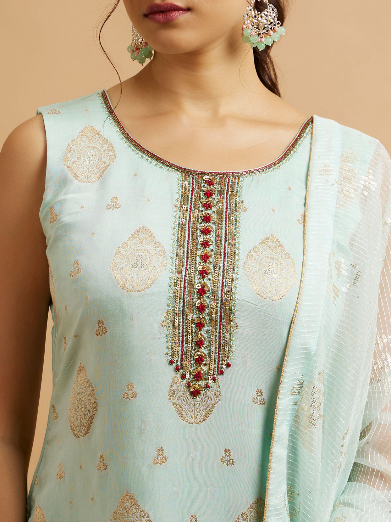 Mohey Women Blue Viscose Straight Suit with Zardosi Work