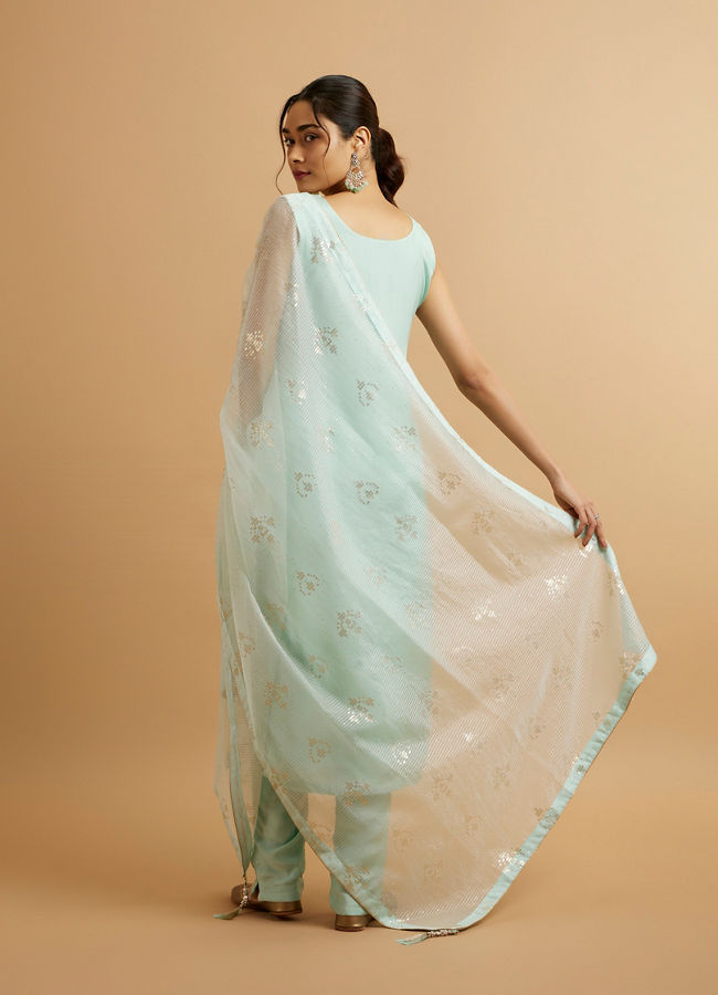 Mohey Women Blue Viscose Straight Suit with Zardosi Work