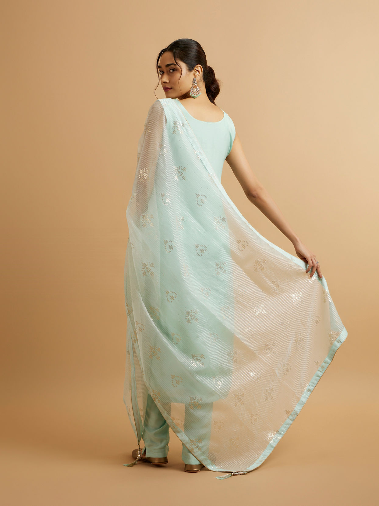 Mohey Women Blue Viscose Straight Suit with Zardosi Work