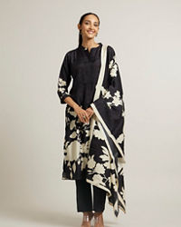 Mohey Women Ebony Black Floral Printed Stitched Suit