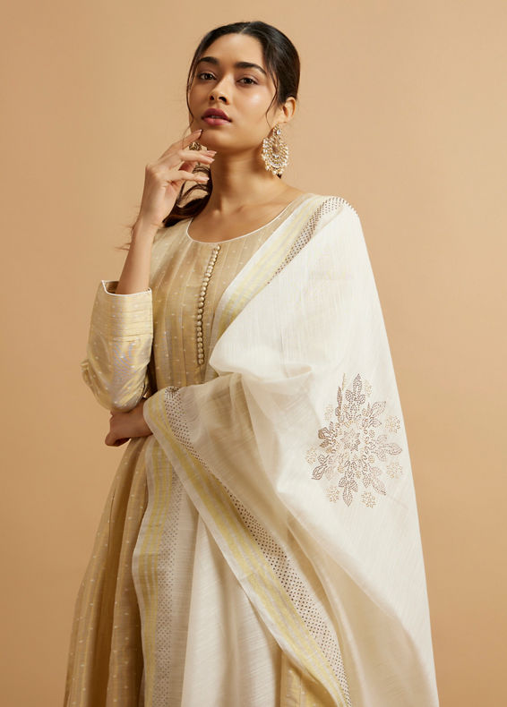 Mohey Women Beige Art Silk Anarkali Suit with Weave