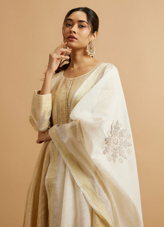 Mohey Women Beige Anarkali Suit with Weave