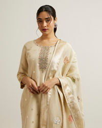 Mohey Women Beige Organza Straight Suit with Zardosi Work