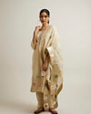 Mohey Women Beige Organza Straight Suit with Zardosi Work