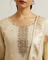 Mohey Women Beige Organza Straight Suit with Zardosi Work